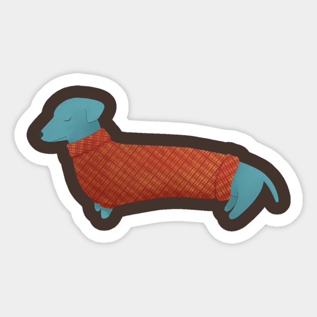 Handsome Blue Dachshund in a Red Plaid Sweater Sticker by divafern